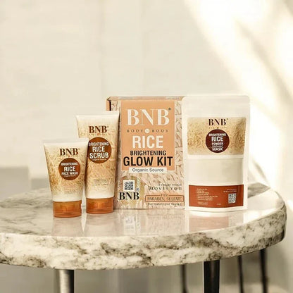 BNB Rice Extract Brightening Skincare Kit | Face Wash, Scrub & Mask for Glowing Skin