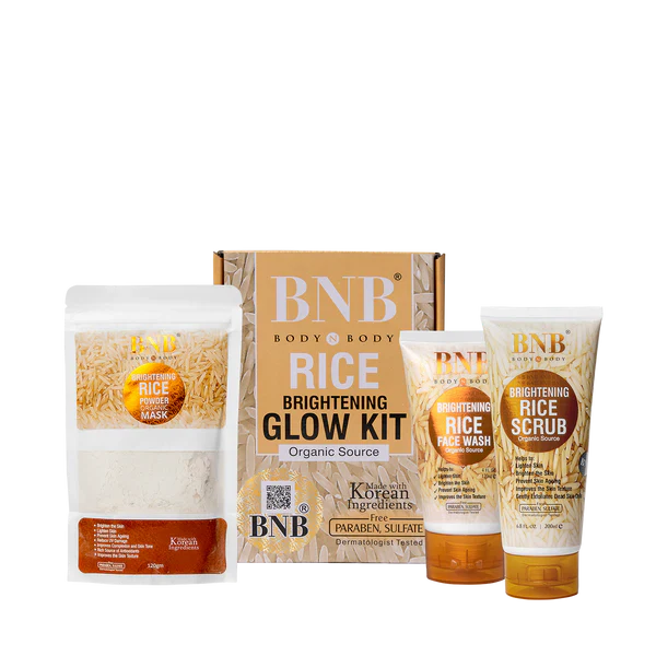 BNB Rice Extract Brightening Skincare Kit | Face Wash, Scrub & Mask for Glowing Skin