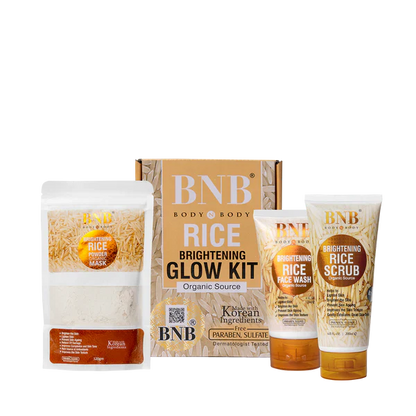 BNB Rice Extract Brightening Skincare Kit | Face Wash, Scrub & Mask for Glowing Skin
